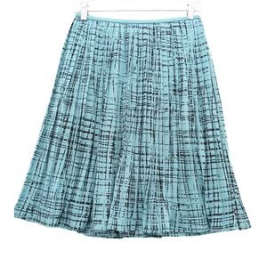 Banana Republic Pleated Skirt Teal Black Plaid Print Career Casual‎ XS